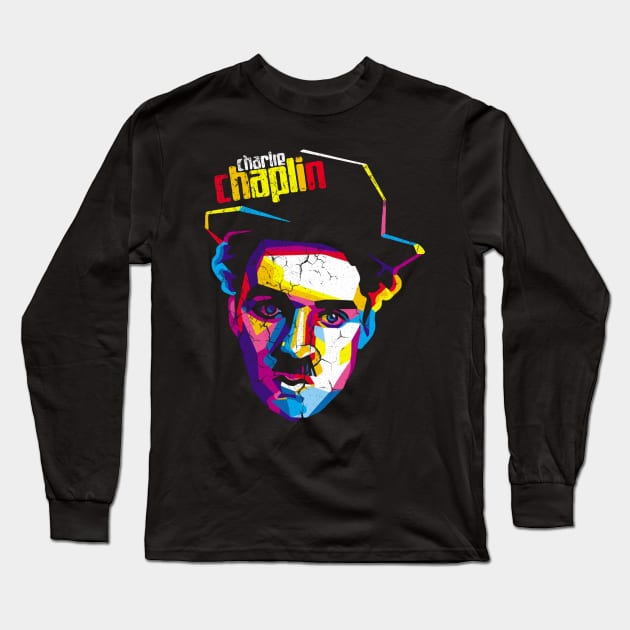 CHARLIE CHAPLIN WPAP ART Long Sleeve T-Shirt by Freedom Haze